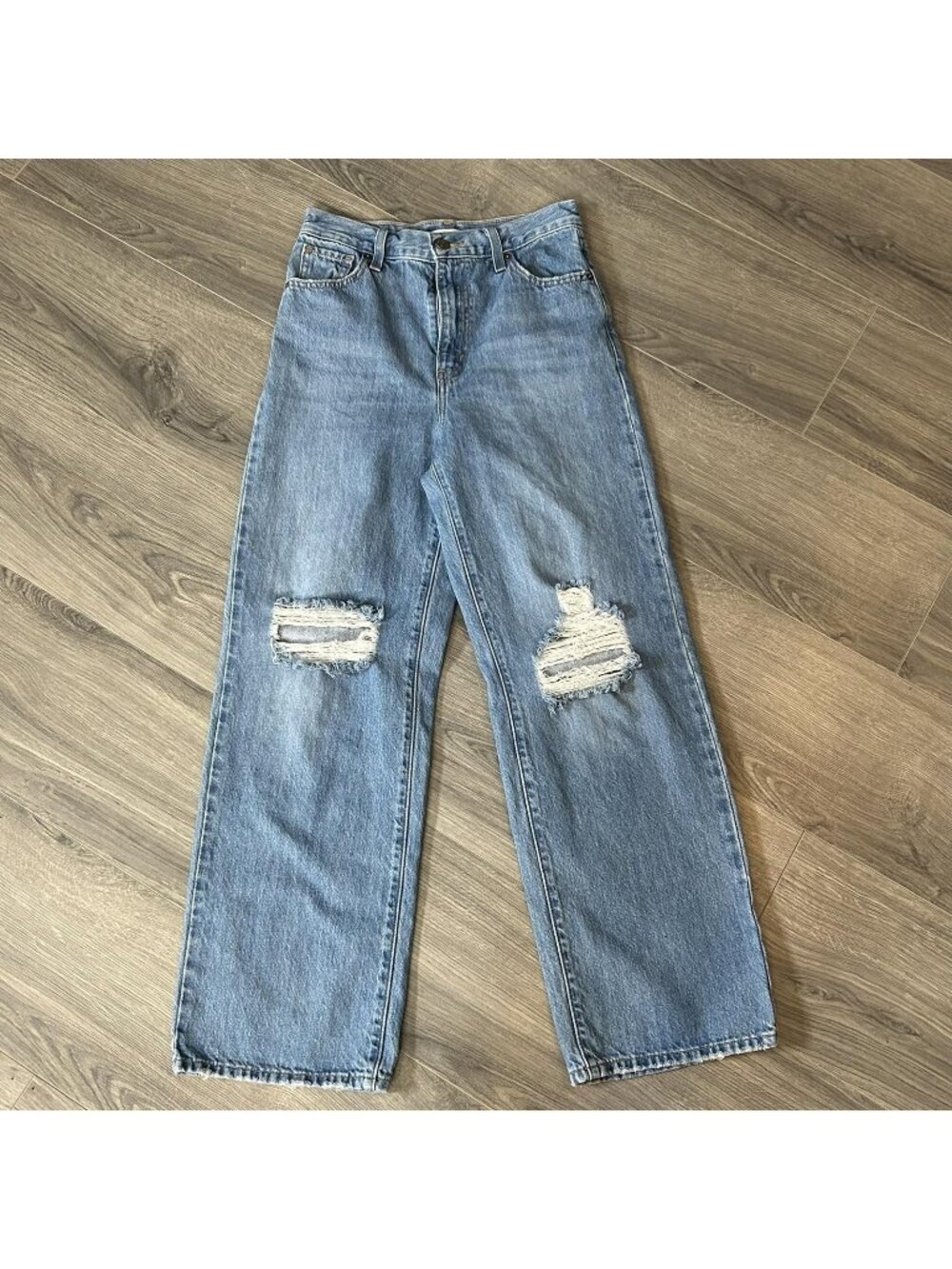 Levi's High Waisted Straight Jeans Womens 26 Light Wash Distressed 100% Cotton